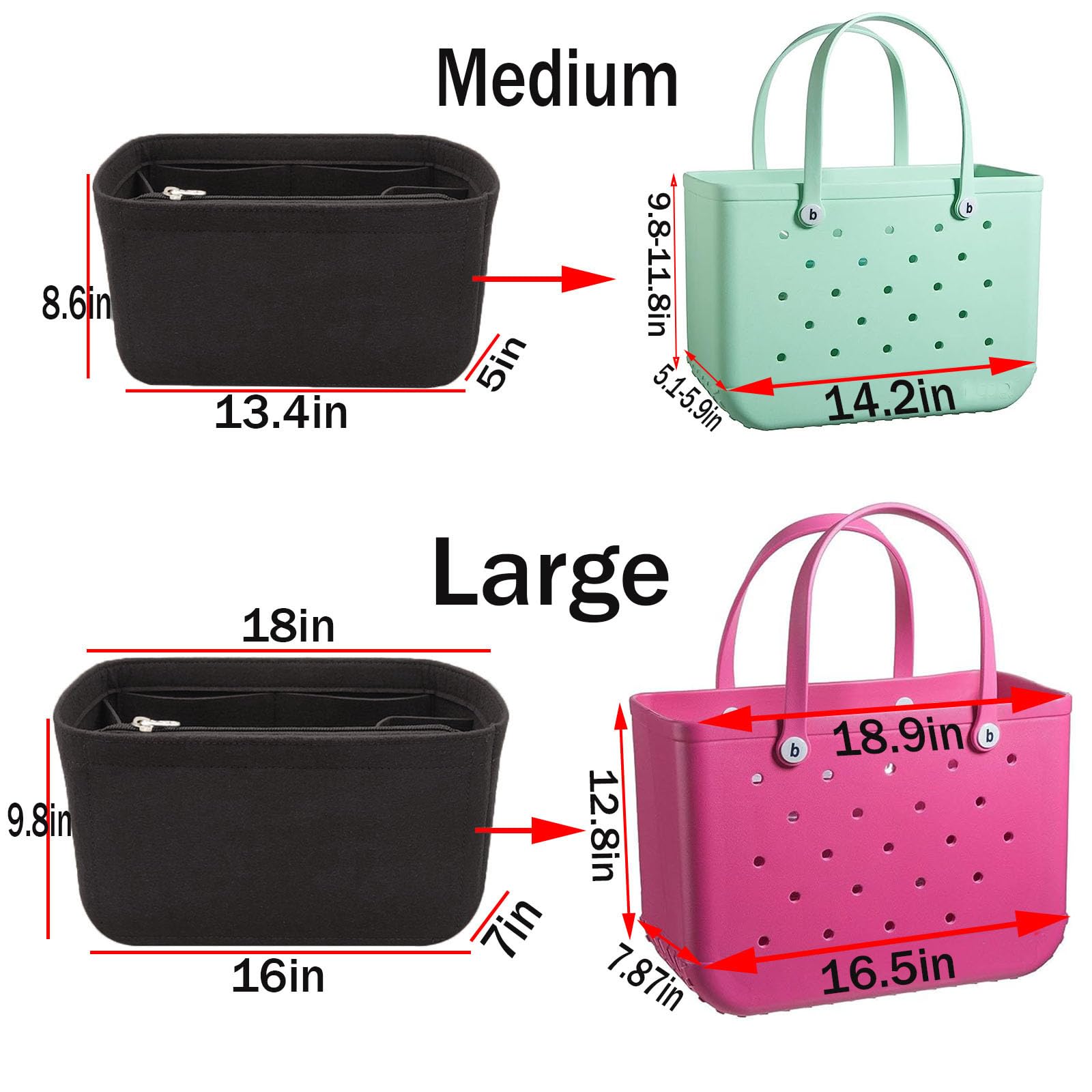 Lckaey Purse organizer for rubber beach bag with Borg bag handbags organizers Y015-black-L