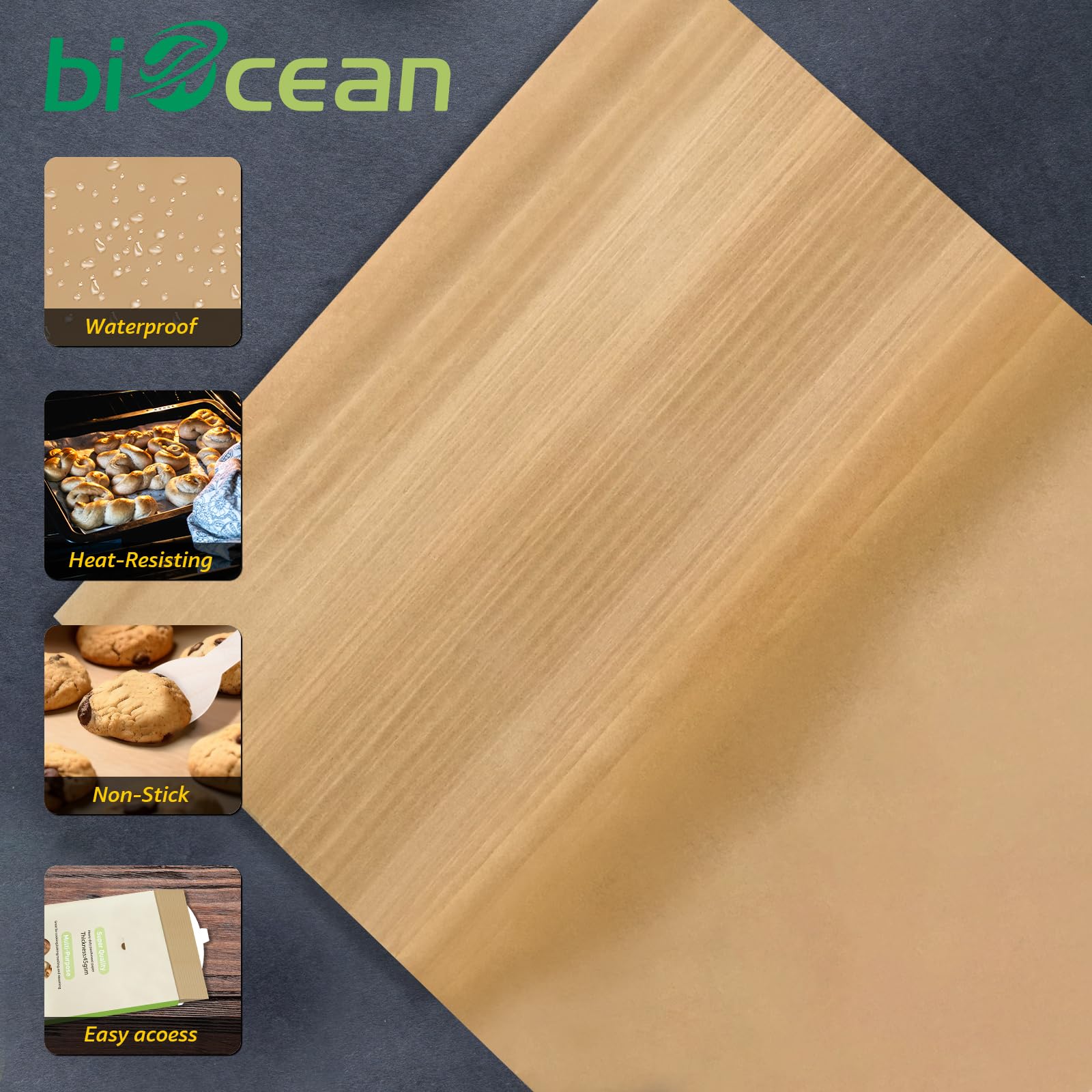 BIOCEAN 200Pcs 12x16In Unbleached Parchment Paper Sheets Precut Heavy Duty Flat Kitchen Baking Supplies Paper Non-Stick,Non-Toxic Cooking Paper for Air Fryer, Steaming, Oven Make Cup Cake Bread Cookie