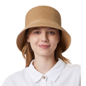 lightbird women's straw bucket hat beach hat foldable summer travel sun caps outdoor fisherman hat brown