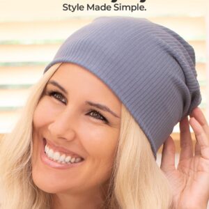 Lightweight Fashion Beanie for Men & Women - Soft Thin Ribbed Modal - Slouchy Style Black