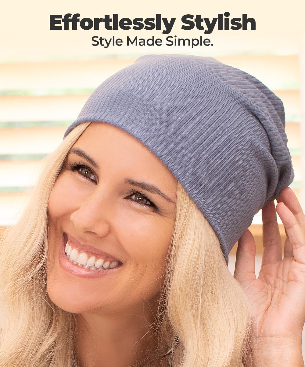 Lightweight Fashion Beanie for Men & Women - Soft Thin Ribbed Modal - Slouchy Style Black