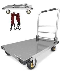 platform truck cart, flatbed cart, 2200 pounds.with 6-inch rotating wheels large platform suitable for grocery stores, garages, offices, storage rooms (silver) (35.4x23.6 inch)