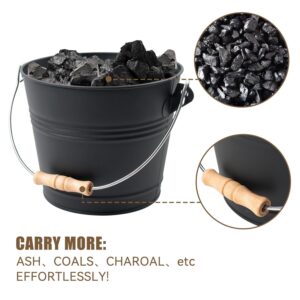 BRIAN & DANY Mini Ash Bucket with Lid and Shovel, 1.5 Gallon Fireplace Bucket with Broom, Coal Bucket Ash Can for Fireplace, Ashes, Fire Pit, Wood Burning Stove