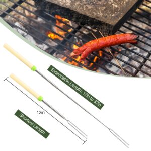 5/8/12/24 Pack Marshmallow Roasting Sticks Set, Extendable 32in Long Metal Barbecue Skewers with Wooden Handle, for Marshmallow, Hot Dogs, Camping, BBQ, Grill(5 Pack)