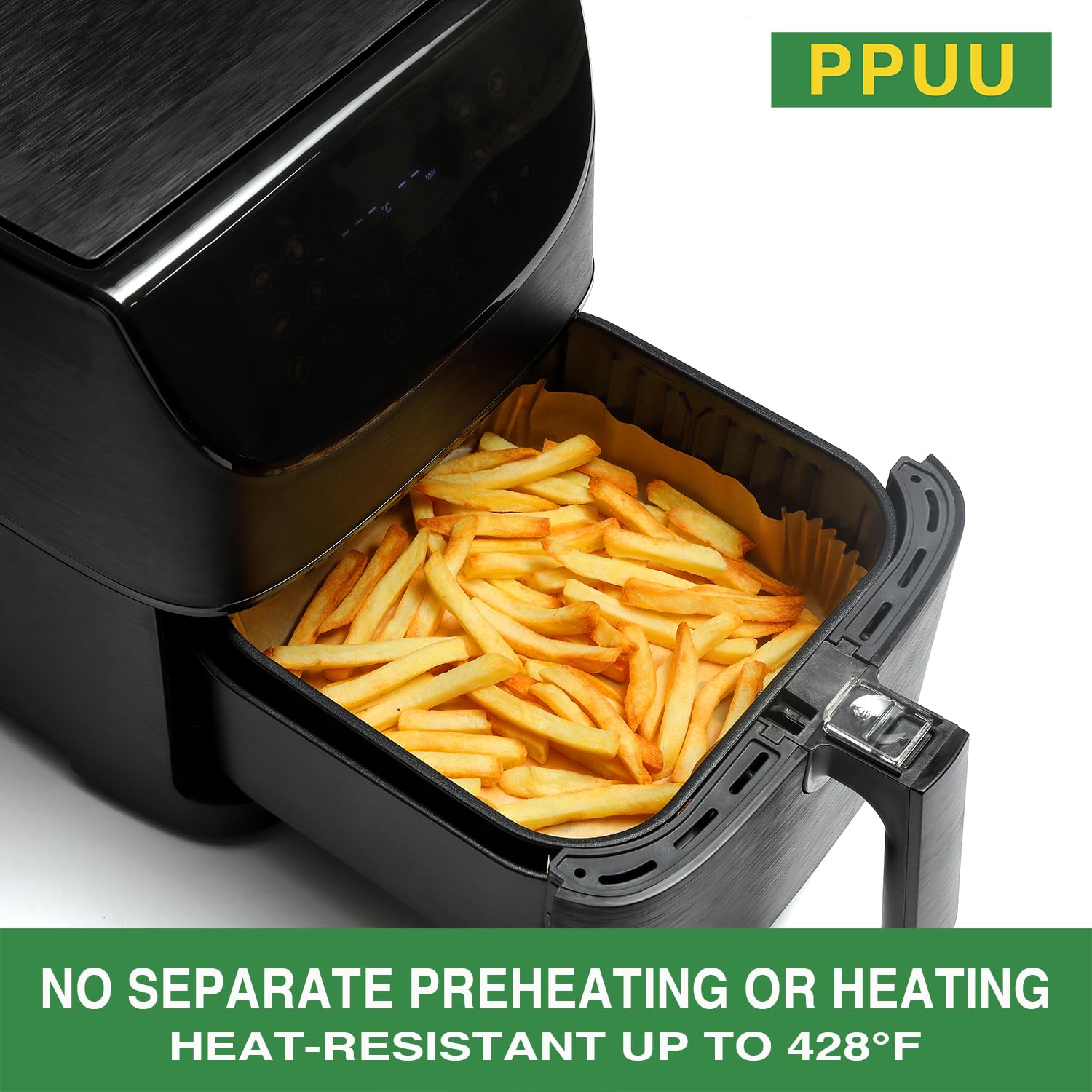 PPUU Air Fryer Liners Disposable, 8 inch Air Fryer Parchment Paper Compatible with COSORI/InstantPot 5-8 QT Air Fryer Oil-Resistant, Resistant to 428°F, Clean in One Second, Reinforced, 125pcs