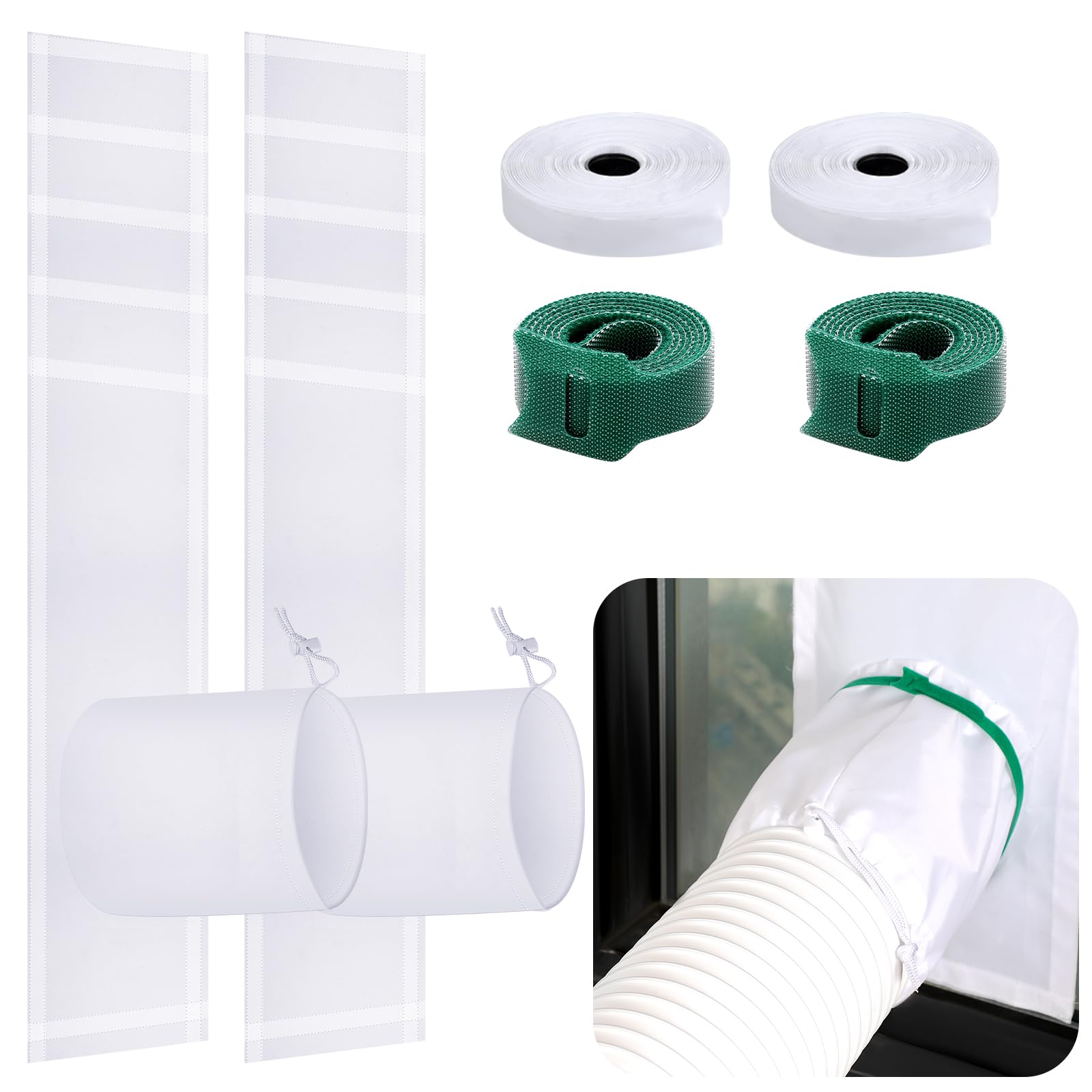 Dandat 2 Set Portable Ac Window Kit Window Seal for Portable Air Conditioner Adjustable Window Vent Kit with Drawstring and Adhesive Fastener for Dryer Hose Casement Window Door (75 to 91 Inches)