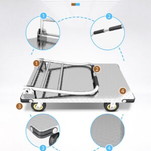 Platform Truck cart, Flatbed cart, 2200 pounds.with 6-inch Rotating Wheels Large Platform Suitable for Grocery Stores, garages, Offices, Storage Rooms (Silver) (35.4x23.6 inch)