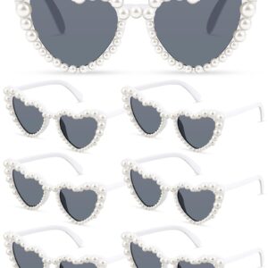 Huquary 6 Pairs Heart Pearl Sunglasses Bride Sunglasses for Wedding Vintage Heart Sun Glasses Love Shaped Sunglasses (White)