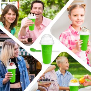 Slushy Maker Cup, DIY Magic Slushy Maker Squeeze Cup, Portable Smoothie Squeeze Cup for Juices, Milk and Ice Cream Make, Double Layers Silica Cup with Lid & Straw for Kids, Friends, Family (Green)1