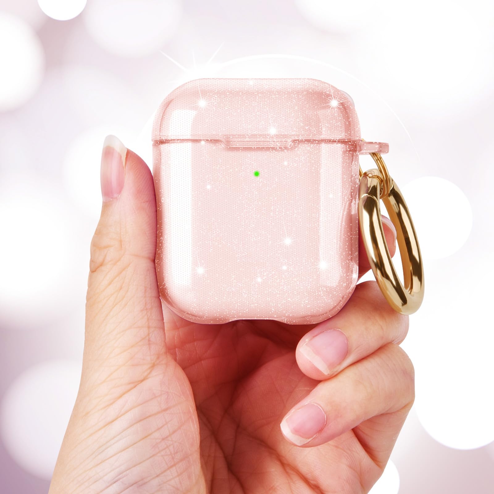 AIRSPO Airpods Case Cover, Airpod Case 2nd Generation Clear Soft TPU Protective Cover Compatible with Apple AirPods 1/2 Wireless Charging Case with Keychain (Glitter Pink)