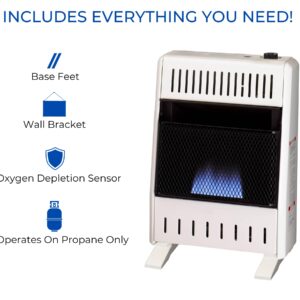 ProCom ML100TBA-B Ventless Propane Gas Blue Flame Space Heater with Thermostat Control for Home and Office Use, 10000 BTU, Heats Up to 500 Sq. Ft., Includes Wall Mount and Base Feet, White