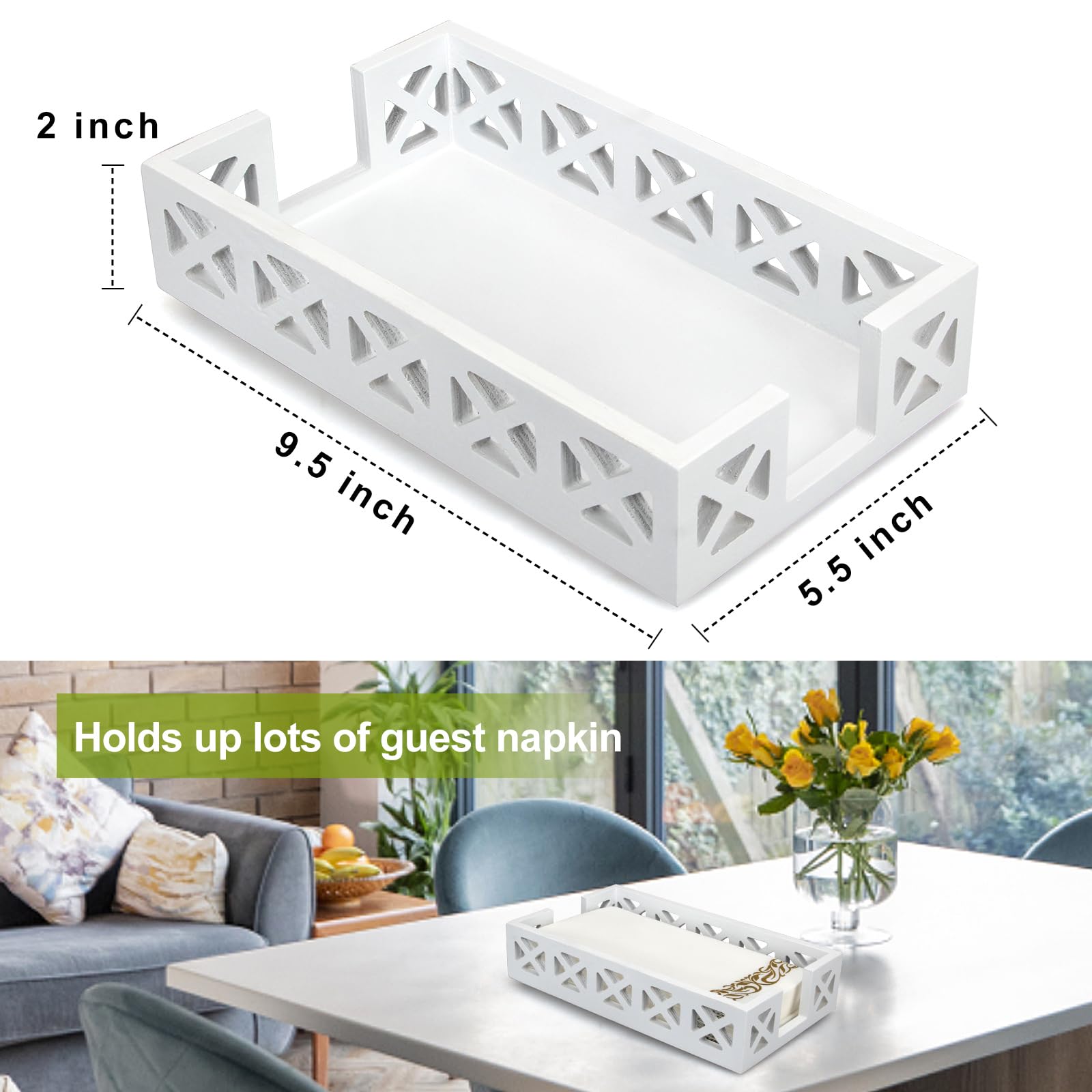 Guest Towel Holder Tray for Bathroom Napkin Holder Modern Disposable Hand Towel Holder Basket White Wooden Napkin Holder for Table Paper Rustic Bathroom Towel Tray Flat Wood Napkin Holder