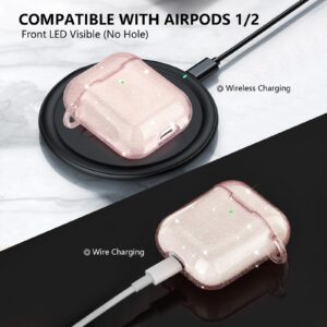 AIRSPO Airpods Case Cover, Airpod Case 2nd Generation Clear Soft TPU Protective Cover Compatible with Apple AirPods 1/2 Wireless Charging Case with Keychain (Glitter Pink)