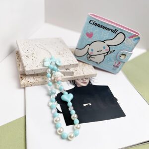 Kawaii White Dog Wallet with A Phone Charm, ID Card Holder Purse Pouch with Buckle, PU Wallet Durable Card Holder Credit Card Holder Money Bag for Students Teens Girls Boys