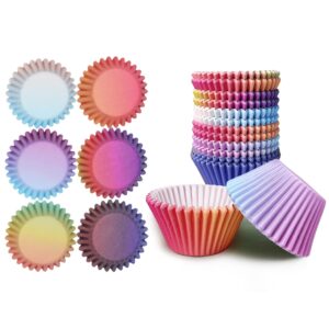 qiqee Jumbo Cupcake Liners 300PCS Gradient Cupcake Cups 6 Designs Cupcake Papers Baking Cups Cupcake Wrappers (Large Size)