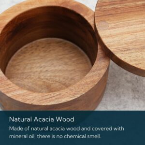 KITCHENDAO Acacia Wood Salt Cellar Bowl Box, Elegant Kitchen Salt Container Holder with Swivel Magnetic Lid to Store Pepper Spice Bath Salt Sea Salt Herbs or Favorite Seasonings, 6oz