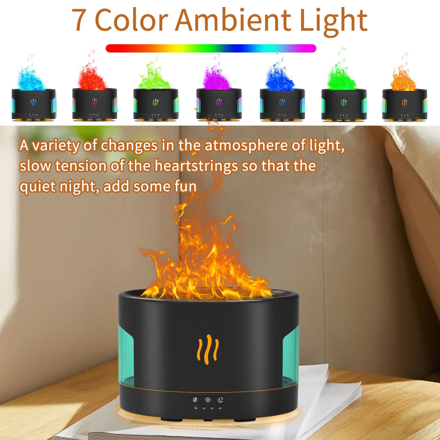 DEPULAT Flame Aroma Diffuser, 450ml Flame Fire Diffuser Humidifier, 7 Colors Changing Oil Diffuser, Aromatherapy Essential Oil Diffuser Humidifier with Remote Control for Large Room, Bedroom, Office