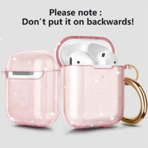 AIRSPO Airpods Case Cover, Airpod Case 2nd Generation Clear Soft TPU Protective Cover Compatible with Apple AirPods 1/2 Wireless Charging Case with Keychain (Glitter Pink)