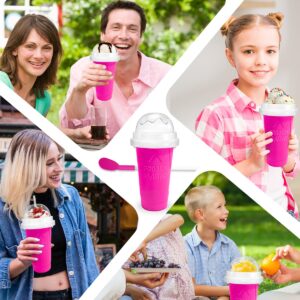 Slushy Maker Cup, DIY Magic Slushy Maker Squeeze Cup, Portable Smoothie Squeeze Cup for Juices, Milk and Ice Cream Make, Double Layers Silica Cup with Lid & Straw for Kids, Friends, Family (Pink)1