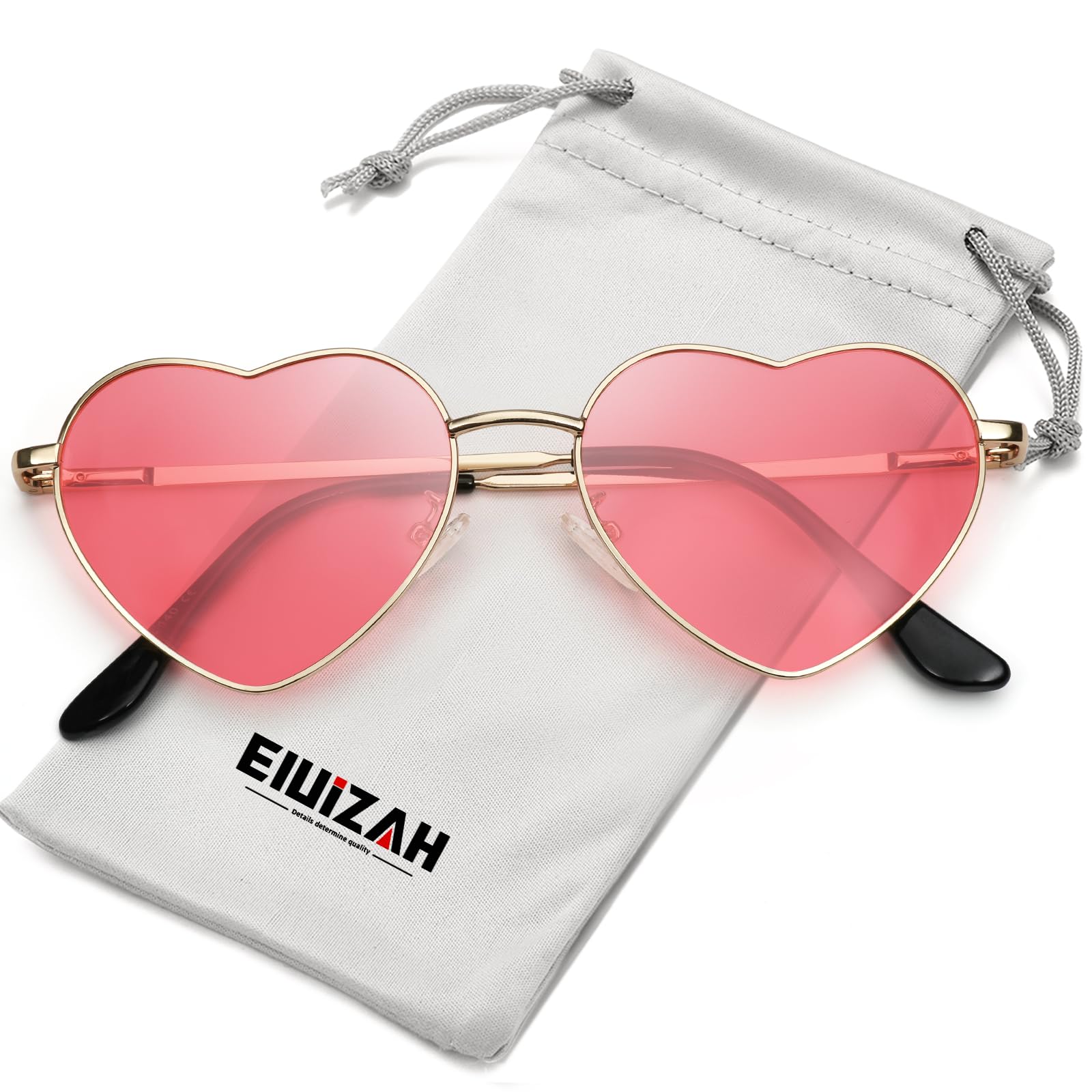 Eiuizah Polarized Heart Sunglasses for Women Men - Cute Trendy Sun Glasses Metal Frame UV400 Protection Lens