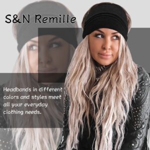 S&N Remille Wide Boho Headband for Women Extra Large Turban Elastic Non-Slip Headbands Hairband Accessories for Yoga, Sports 6 Pack