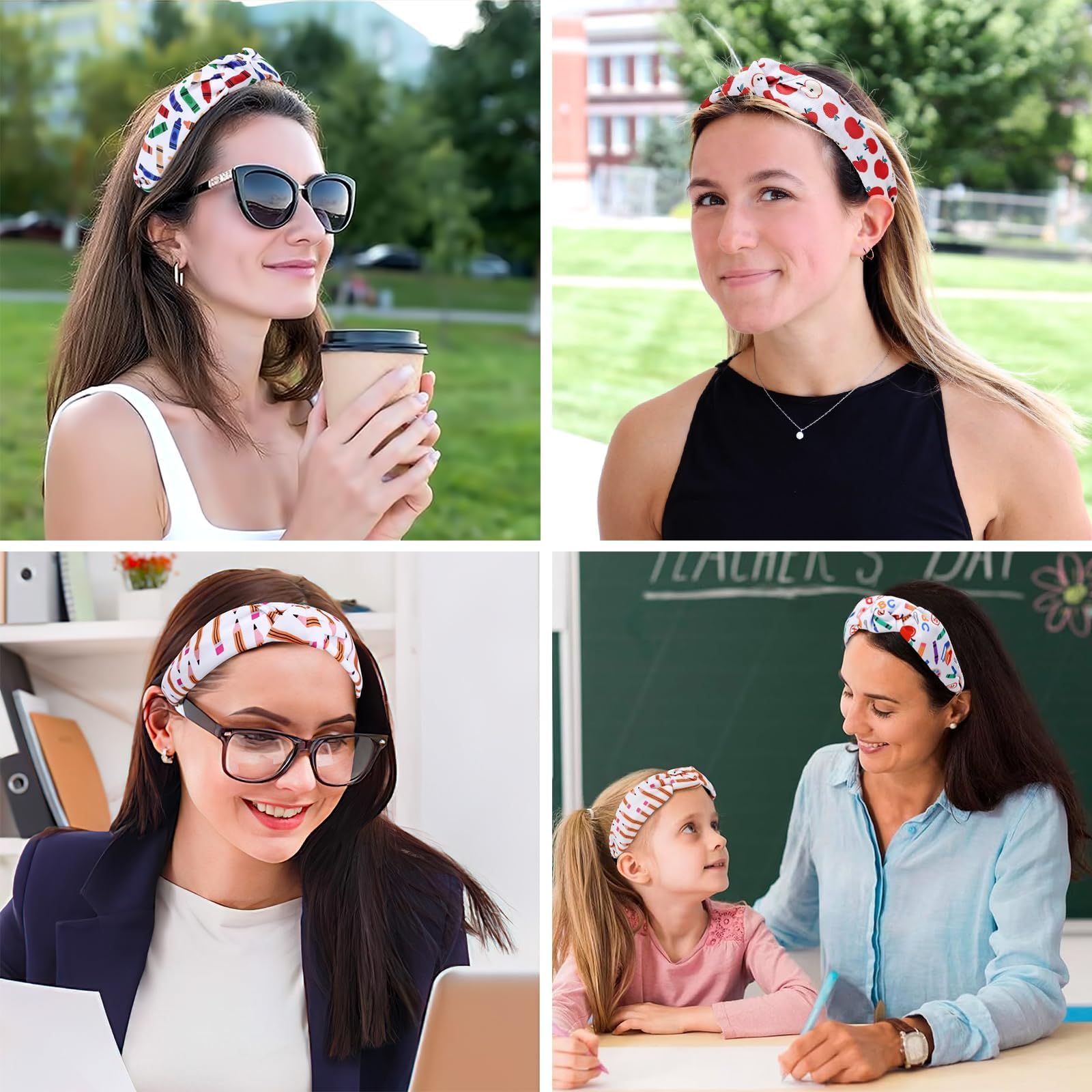 CiyvoLyeen Teacher Headbands for Women Knotted Wide Headbands Stylish Accessories for Girls Perfect for Teacher Hair Clips Appreciation Week Back to School and Holiday Gift Ideas Set of 4