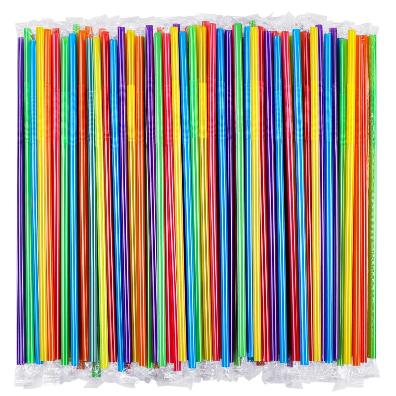 300 Pcs [Individually Wrapped] Colorful Flexible Plastic Straws, Disposable Bendy Straws, (9.45" Long and 0.23'' Diameter), BPA-Free