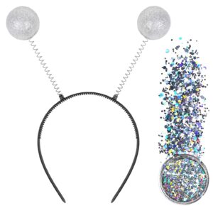 Alien Headband Halloween Alien Costume Accessories Alien Antenna Headband Adult with Face & Body Chunky Glitter Space Theme Party Favors for Women