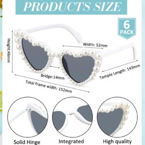 Huquary 6 Pairs Heart Pearl Sunglasses Bride Sunglasses for Wedding Vintage Heart Sun Glasses Love Shaped Sunglasses (White)