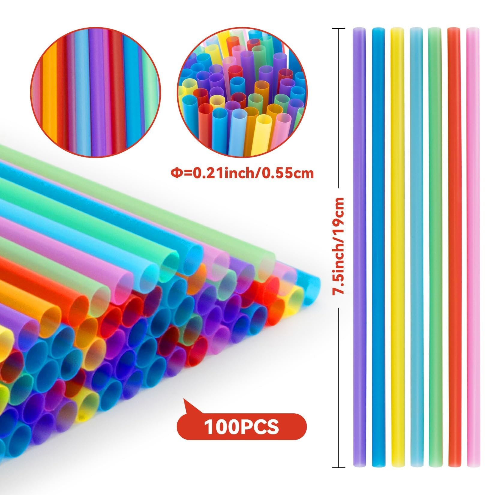 MAQIHAN 100pcs Colorful Drinking Straws - Cocktail Straws Drinking Straws disposable Stirrer Drinking Straws Bulk Party Straws 19x0.55CM for Women Men Adults for juice, cocktails.