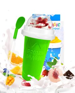 slushy maker cup, diy magic slushy maker squeeze cup, portable smoothie squeeze cup for juices, milk and ice cream make, double layers silica cup with lid & straw for kids, friends, family (green)1