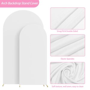 Fomcet Set of 2 Wedding Arch Cover 6FT, 7.2FT White 2-Sided Round Top Spandex Arch Backdrop Cover Fitted Fabric for Birthday Party Baby Shower Wedding Arch Stand Decoration