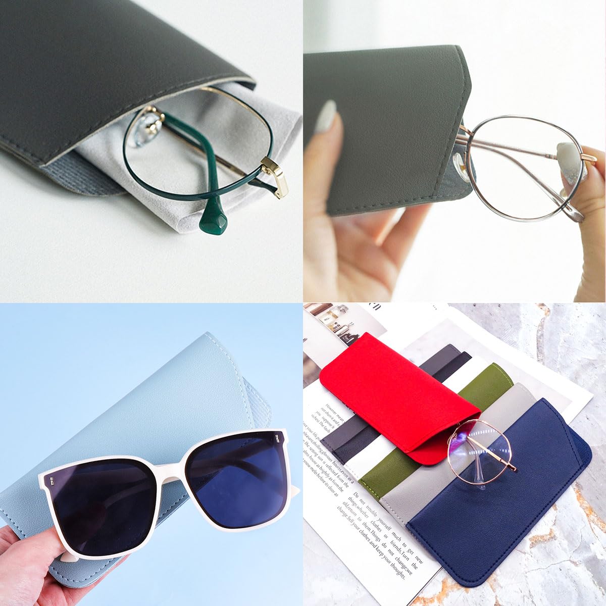 AddLotLot 12 PCS Soft Sunglasses Cases Leather Sunglasses Pouch Slim Glasses Case Multicolor Portable Glasses Case, Travel Sunglasses Case for Men Women Kids Storing All Kinds of Glasses