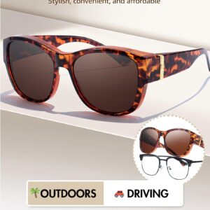 Xfeel Trendy Sunglasses Over Glasses Women, Oversized Sun Glasses Women with UV Protection Over Prescription Eyeglasses