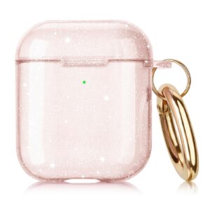 airspo airpods case cover, airpod case 2nd generation clear soft tpu protective cover compatible with apple airpods 1/2 wireless charging case with keychain (glitter pink)