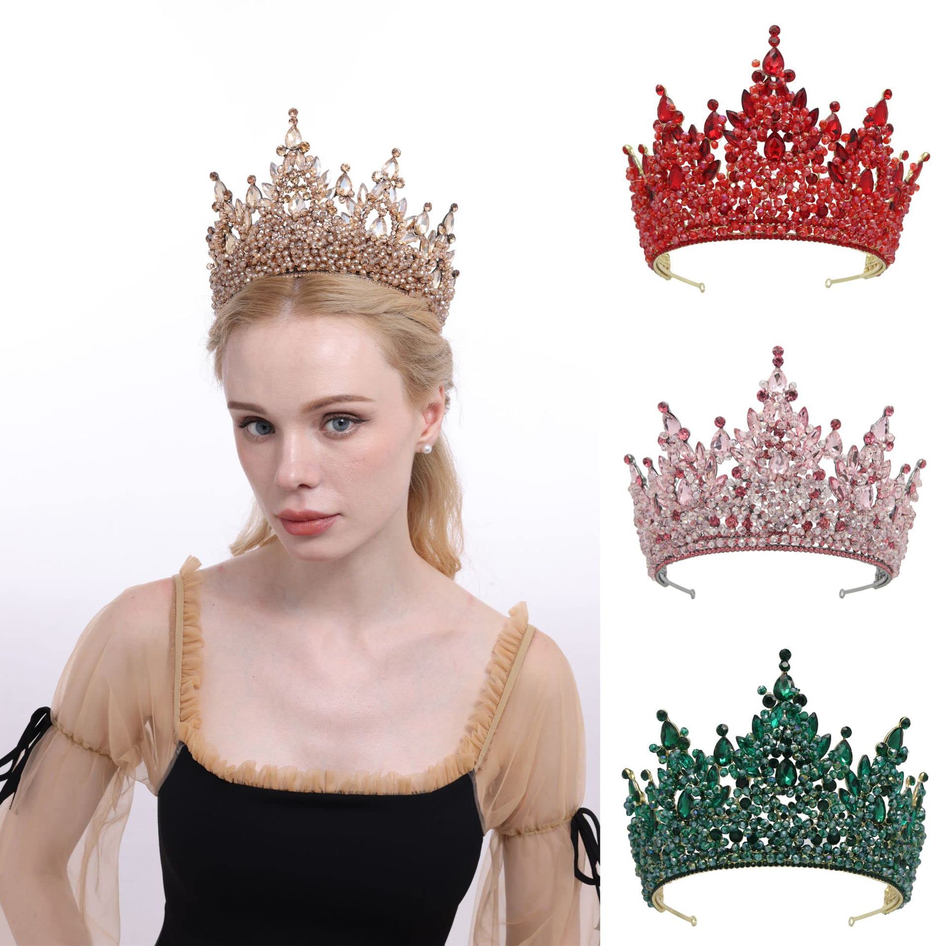 Red Crowns for Women Large Crystal Tiaras Tall Pageant Crowns Rhinestone Royal Queen Headband Princess Quince Headpieces for Wedding Birthday Prom Costume Cosplay Celebration