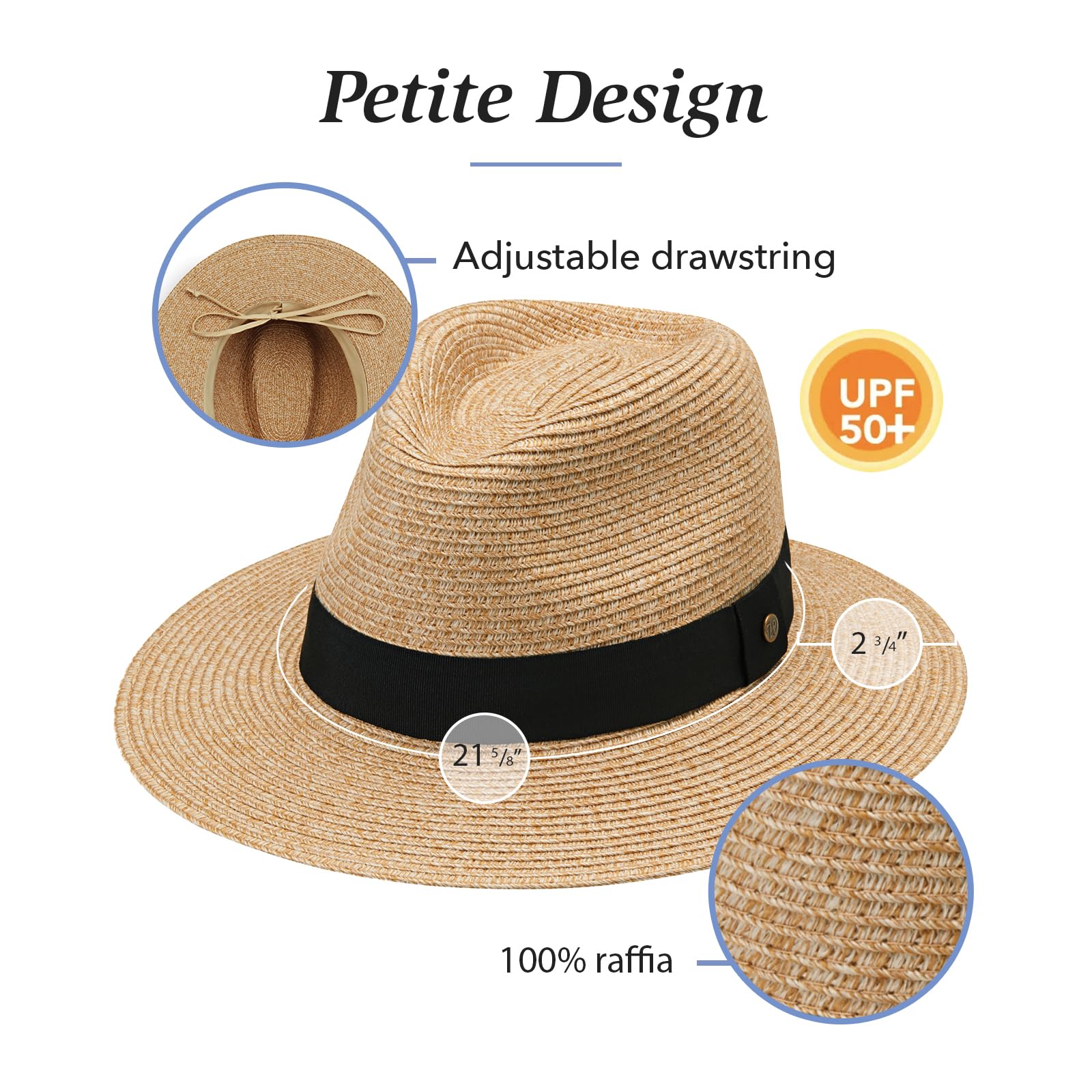 Wallaroo Women’s Petite Palm Beach Fedora (Beige Small) – UPF 50+ UV Protection Sun Hat, Packable, Adjustable, Small Size – Hat for Travel, Beach, Hiking, Outdoor Activities, Gardening, Everyday