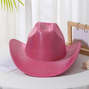 QWINEE Cowboy Hat for Adult Wide Brim Plain Western Cowgirl Hat Costume Boho Country Cowboy Hat for Women Men Hot Pink one-Size