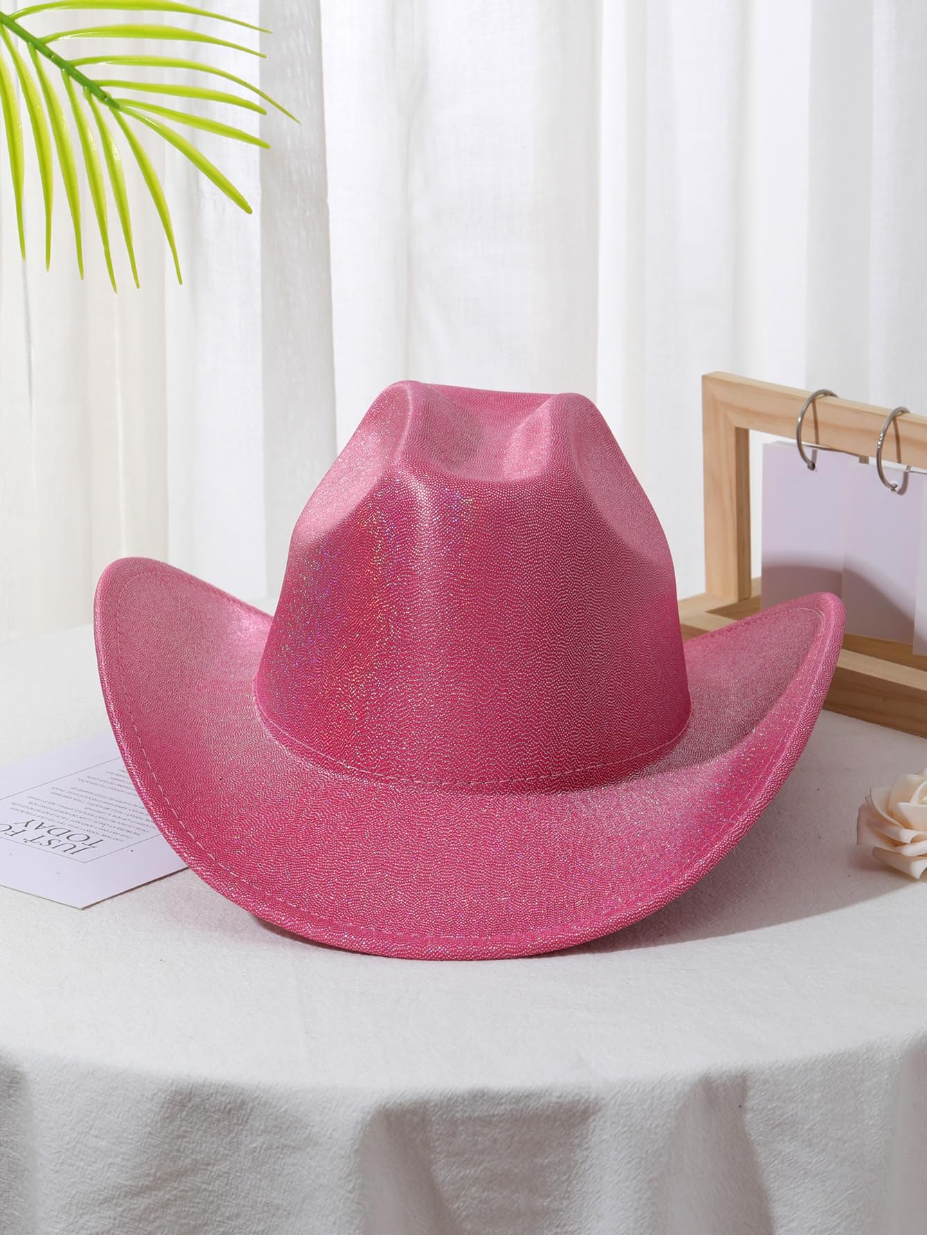 QWINEE Cowboy Hat for Adult Wide Brim Plain Western Cowgirl Hat Costume Boho Country Cowboy Hat for Women Men Hot Pink one-Size