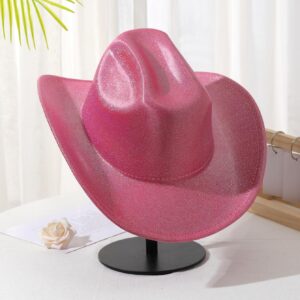 QWINEE Cowboy Hat for Adult Wide Brim Plain Western Cowgirl Hat Costume Boho Country Cowboy Hat for Women Men Hot Pink one-Size