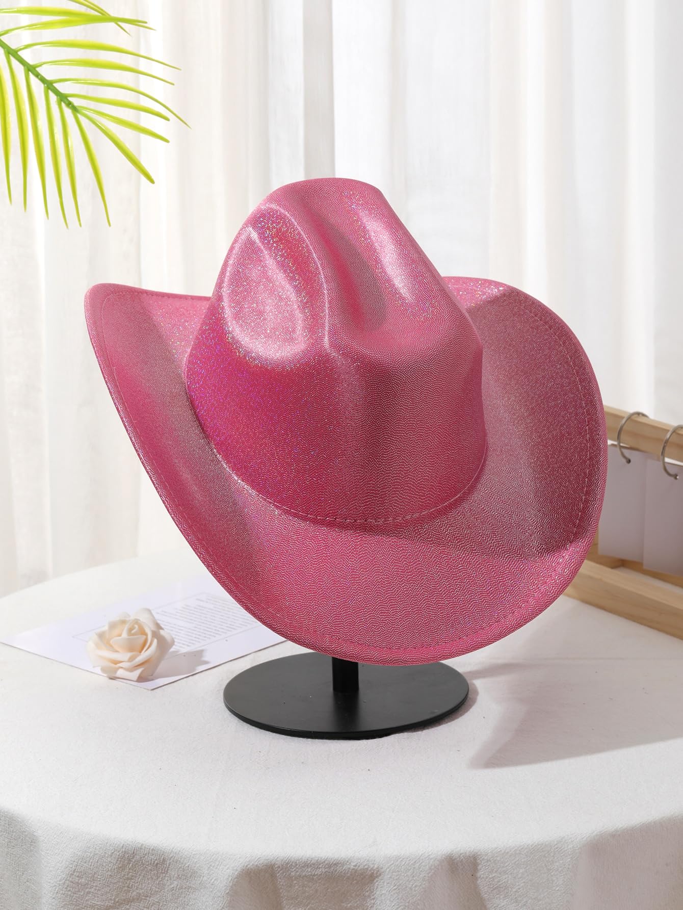 QWINEE Cowboy Hat for Adult Wide Brim Plain Western Cowgirl Hat Costume Boho Country Cowboy Hat for Women Men Hot Pink one-Size