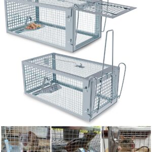 2 Packs Humane Rat Trap Outdoor, Wanqueen Humane Mouse Traps Indoor, Small Rodent Chipmunk Squirrel Trap and Other Live Animal Cage Catch and Release