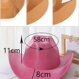 QWINEE Cowboy Hat for Adult Wide Brim Plain Western Cowgirl Hat Costume Boho Country Cowboy Hat for Women Men Hot Pink one-Size