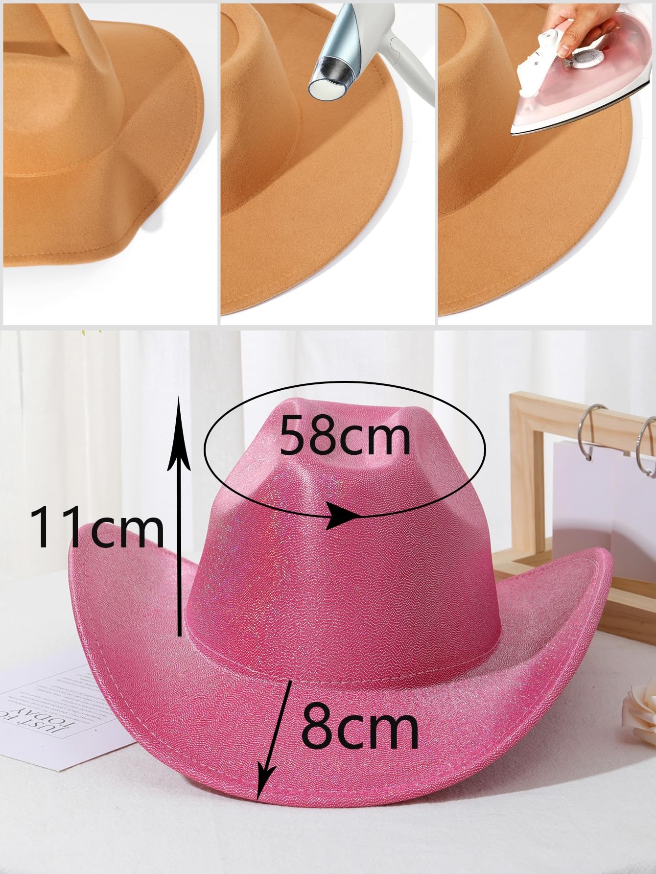 QWINEE Cowboy Hat for Adult Wide Brim Plain Western Cowgirl Hat Costume Boho Country Cowboy Hat for Women Men Hot Pink one-Size