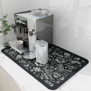 matessenz coffee mat, hide stain coffee bar mat for countertop, rubber backed dish drying mat for counter, absorbent coffee bar accessories fit under coffee maker espresso me machine-12"x19"