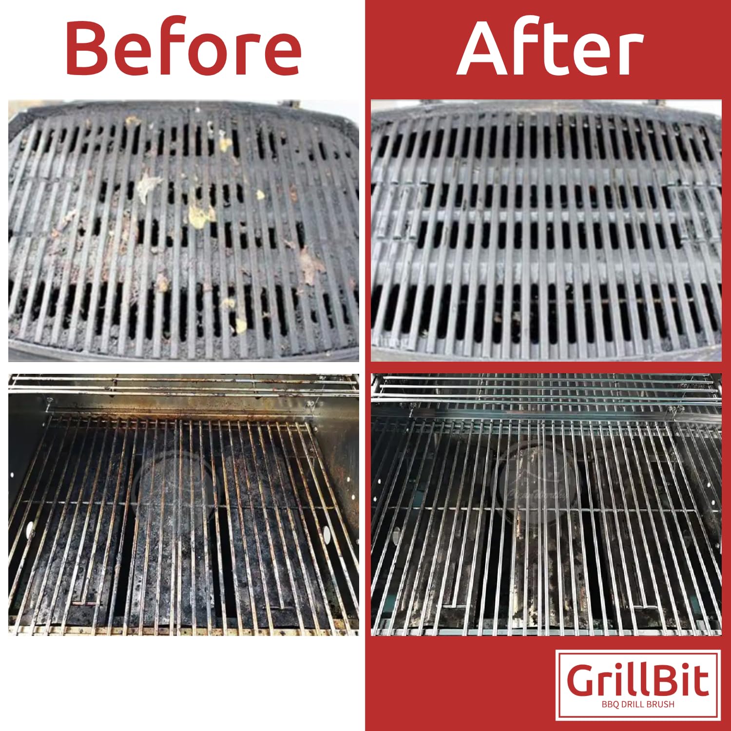 GrillBit BBQ Drill Brush for Grill Cleaning. Drill Cleaning BBQ Wire Brush. 7 Piece Set. Clean & Restore Your Grill Fast & Easy. Brass Coated Wire Brushes. Super Effective. Not Plastic. Not Meltable.