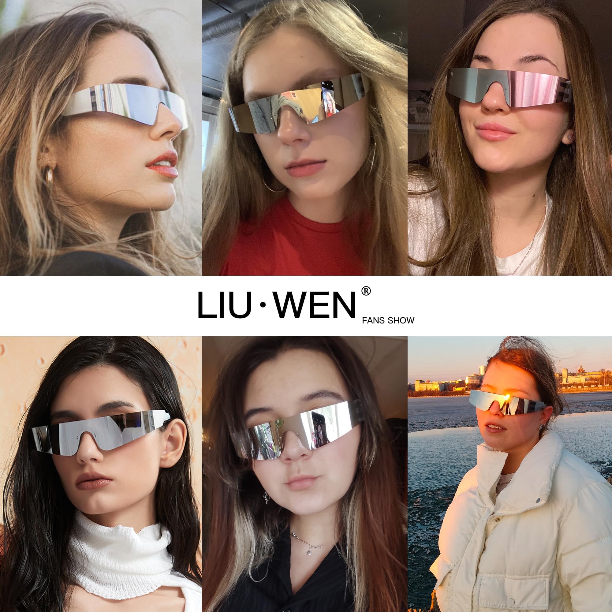 LIU·WEN Trendy Y2K Rimless Futuristic Wrap Around Sunglasses for Women Men Fashion Shield Flat Shades(Silver/Silver Mirrored)