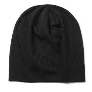 lightweight fashion beanie for men & women - soft thin ribbed modal - slouchy style black