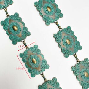 TOPACC Turquoise Concho belts for Women Western Square Teal Metal Cowgirl Boho Chain Belt for Dresses Jeans Country Concert Outfit