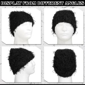 Chuarry Distressed Knitted Beanie Fuzzy Winter Hats Thick Warm Beanies Snow Hats Skull for Women Men Outdoor Ski Knit Cap(Adult,Black)